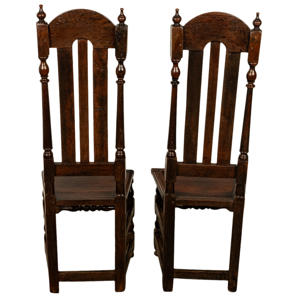 Pair Antique 17th Century William & Mary Oak Joined Back Stools Side Chairs 1690