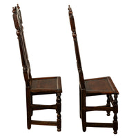Pair Antique 17th Century William & Mary Oak Joined Back Stools Side Chairs 1690