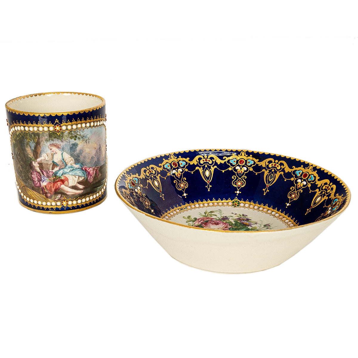 Antique 18th Century French Louis XV Sevres Porcelain Cup Saucer by Bardet 1758