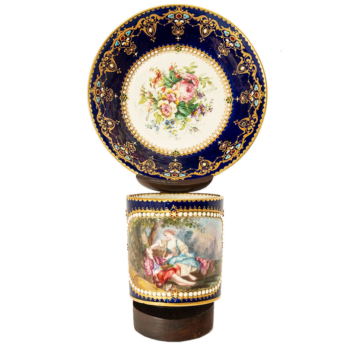 Antique 18th Century French Louis XV Sevres Porcelain Cup Saucer by Bardet 1758