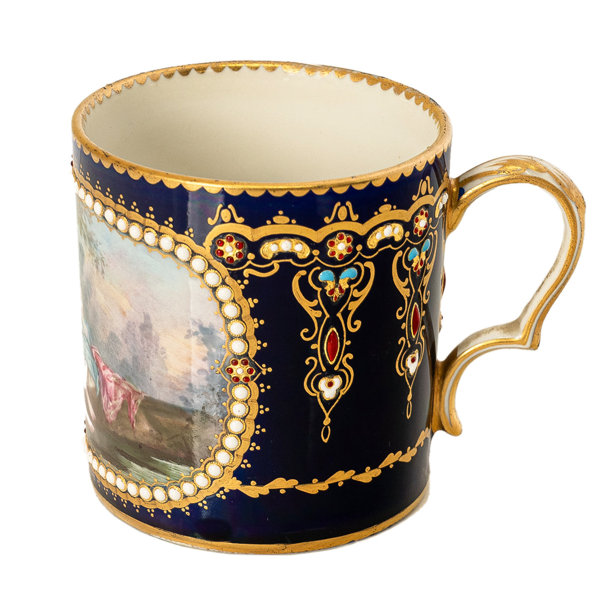 Antique 18th Century French Louis XV Sevres Porcelain Cup Saucer by Bardet 1758