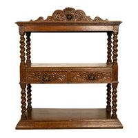 Antique French Renaissance Revival Carved Oak Barley Twist Server Buffet 1870