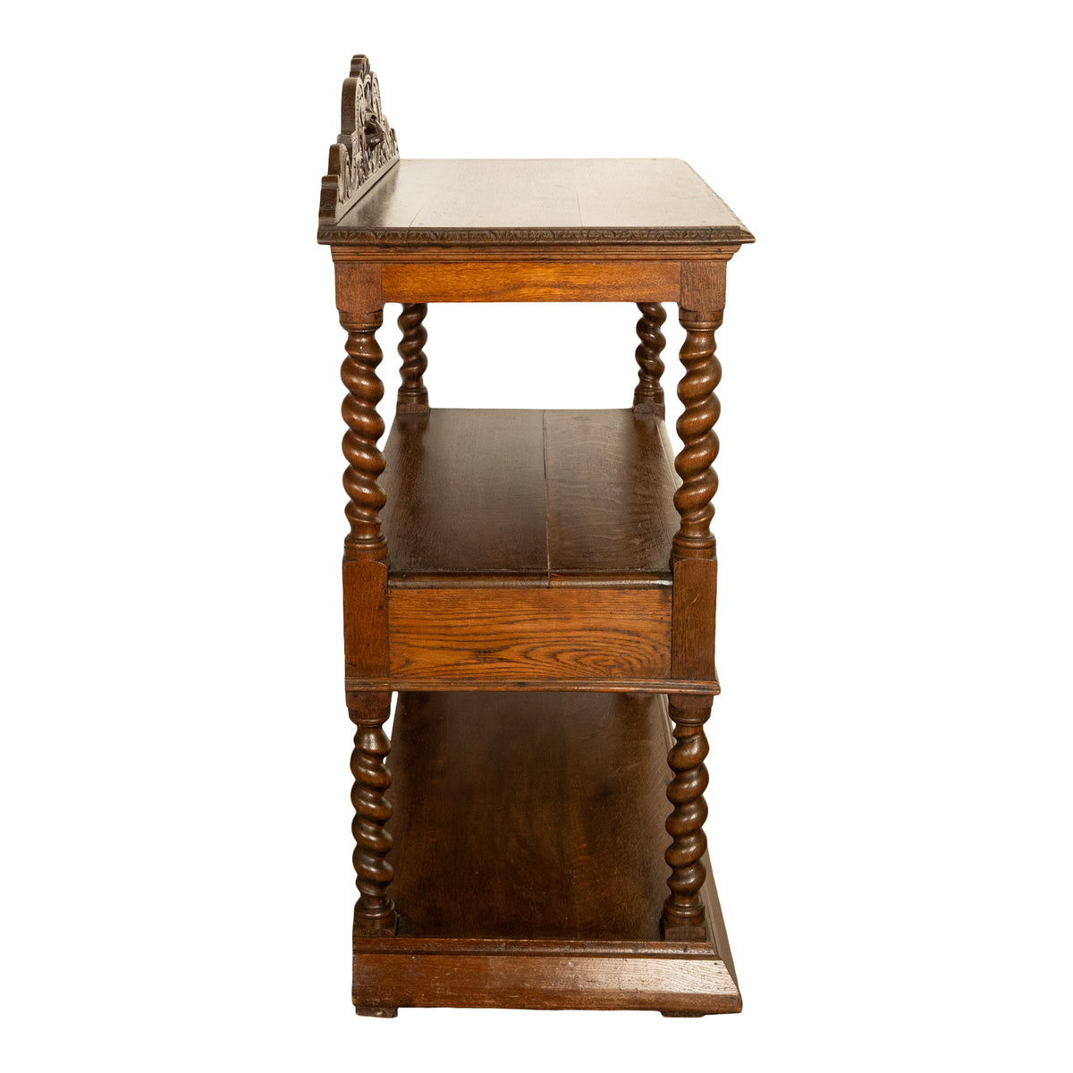 Antique French Renaissance Revival Carved Oak Barley Twist Server Buffet 1870