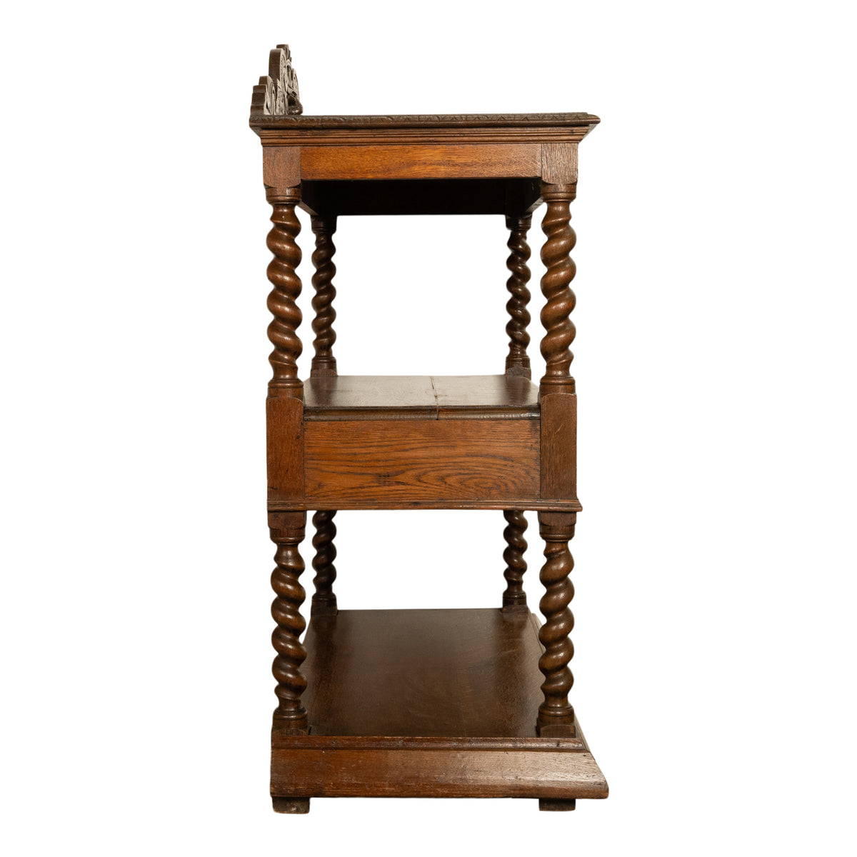 Antique French Renaissance Revival Carved Oak Barley Twist Server Buffet 1870