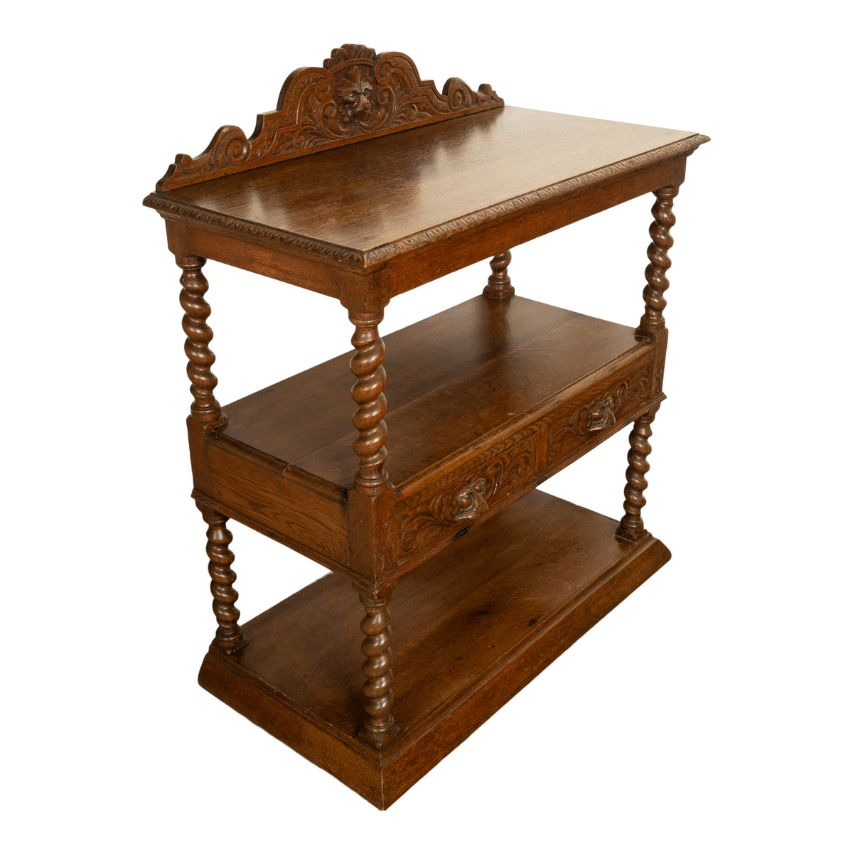 Antique French Renaissance Revival Carved Oak Barley Twist Server Buffet 1870