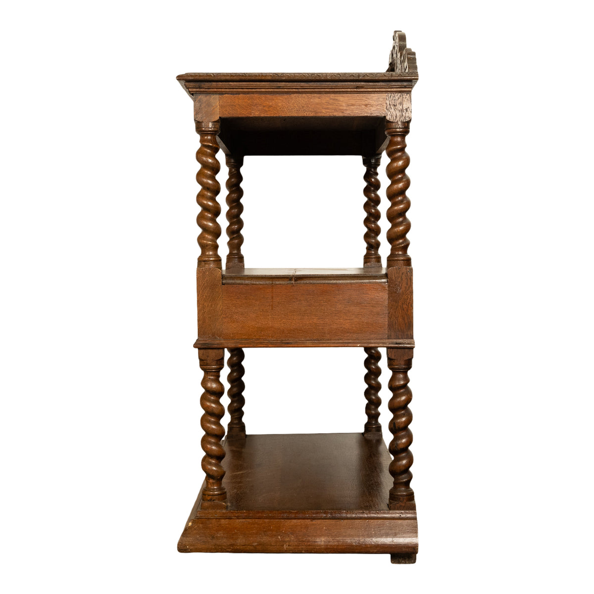 Antique French Renaissance Revival Carved Oak Barley Twist Server Buffet 1870