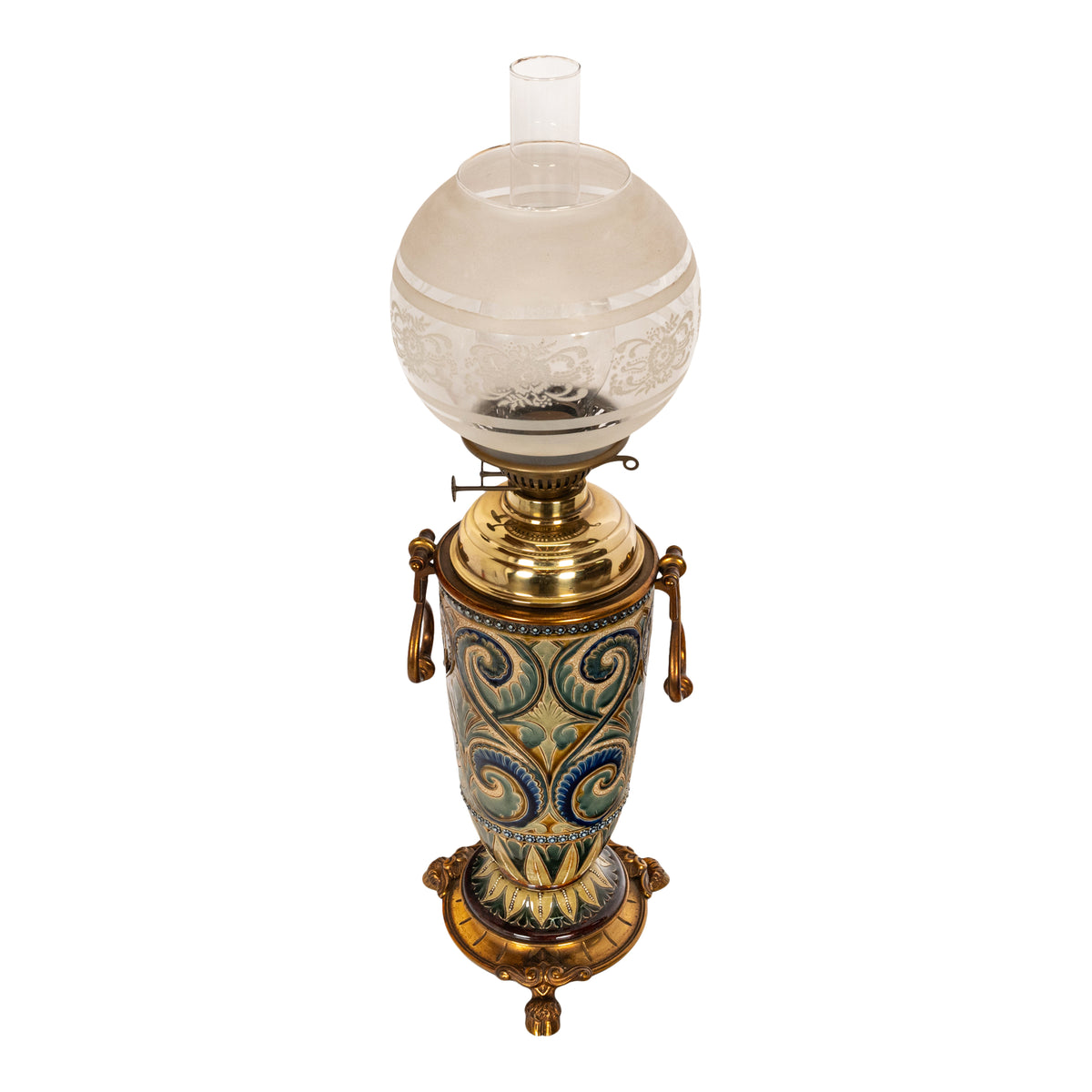 Antique Art Pottery Stoneware Dalton Lambeth Oil Lamp Signed Edith Lupton 1884