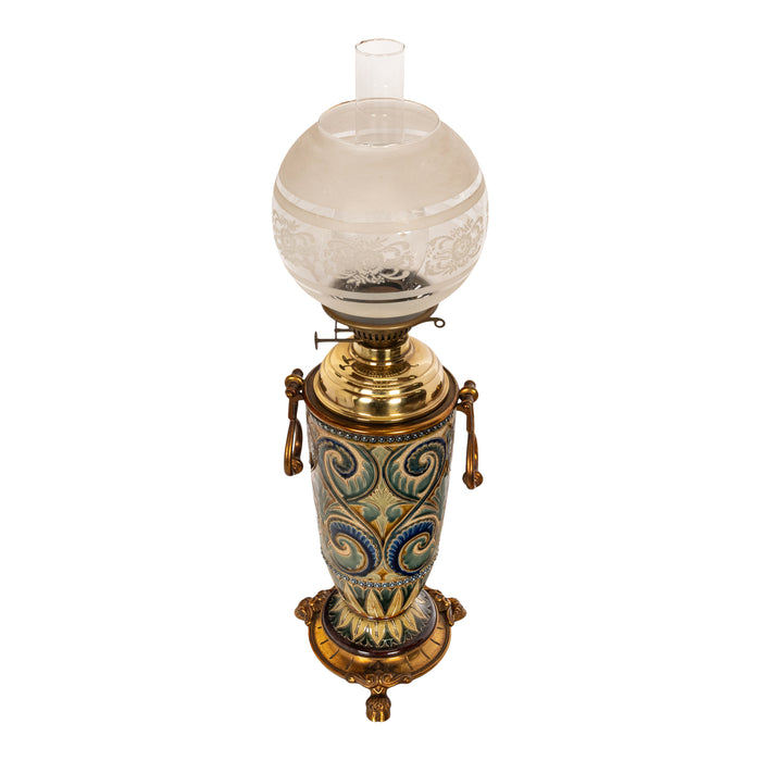 Antique Art Pottery Stoneware Dalton Lambeth Oil Lamp Signed Edith Lupton 1884