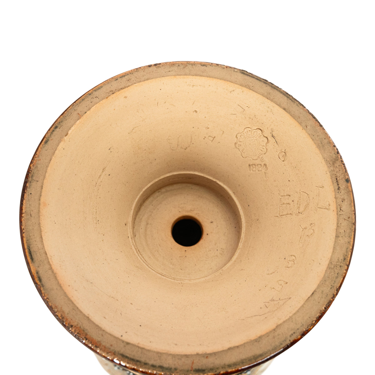 Antique Art Pottery Stoneware Dalton Lambeth Oil Lamp Signed Edith Lupton 1884