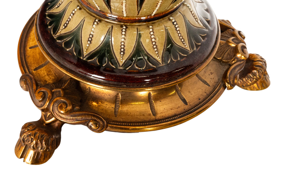 Antique Art Pottery Stoneware Dalton Lambeth Oil Lamp Signed Edith Lupton 1884