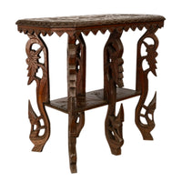 Antique Anglo Indian Carved Rosewood Six Legged Side Table Elephant Tiger 1900