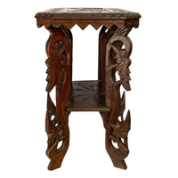 Antique Anglo Indian Carved Rosewood Six Legged Side Table Elephant Tiger 1900