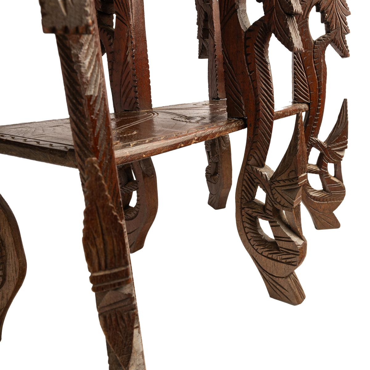 Antique Anglo Indian Carved Rosewood Six Legged Side Table Elephant Tiger 1900