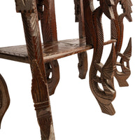 Antique Anglo Indian Carved Rosewood Six Legged Side Table Elephant Tiger 1900