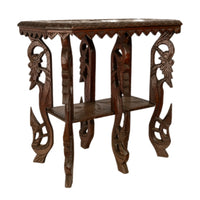 Antique Anglo Indian Carved Rosewood Six Legged Side Table Elephant Tiger 1900