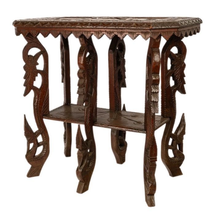Antique Anglo Indian Carved Rosewood Six Legged Side Table Elephant Tiger 1900