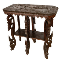 Antique Anglo Indian Carved Rosewood Six Legged Side Table Elephant Tiger 1900