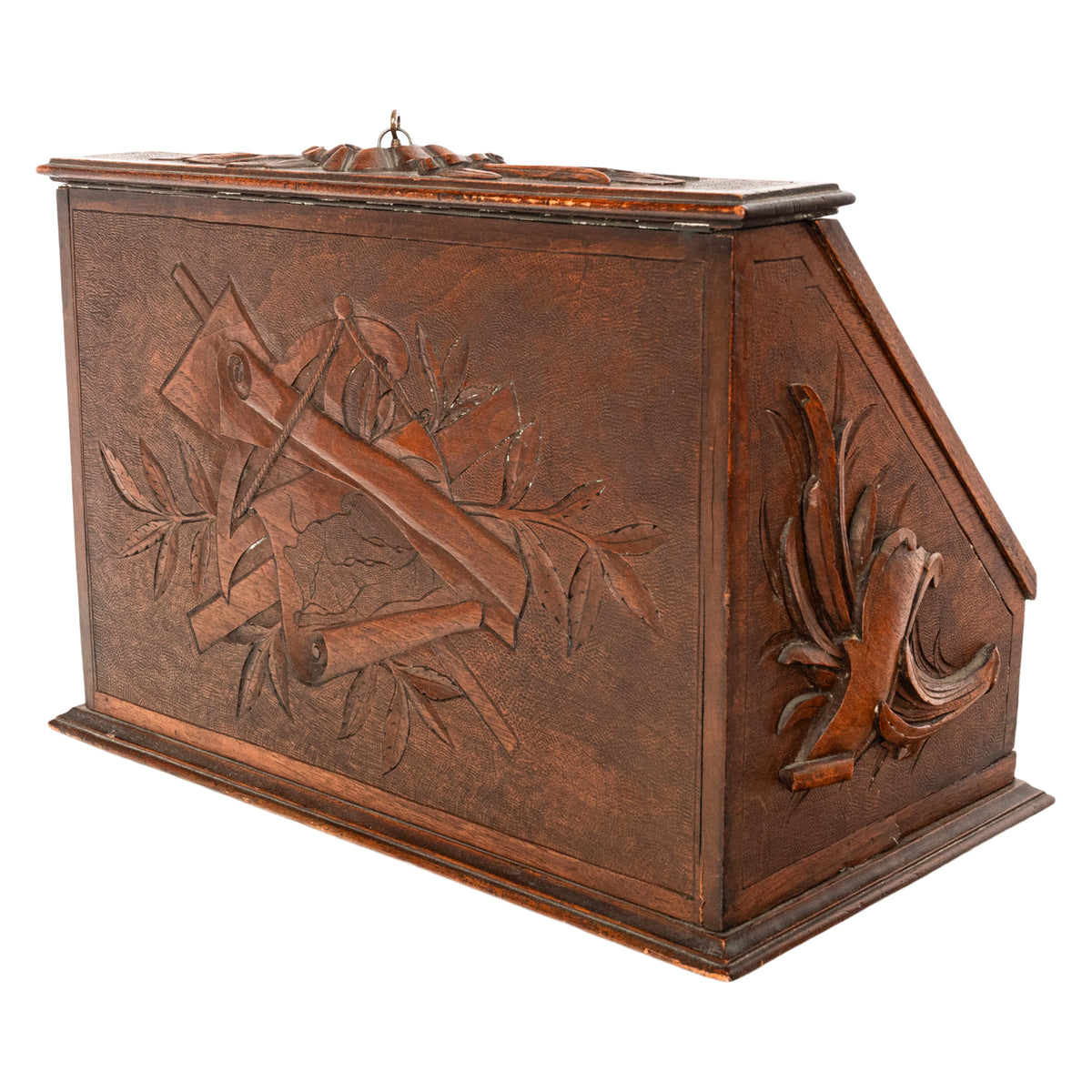 Antique Swiss German Brienz Black Forest Carved Walnut Writing Letter Box Folding Desk 1890