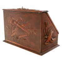 Antique Swiss German Brienz Black Forest Carved Walnut Writing Letter Box Folding Desk 1890