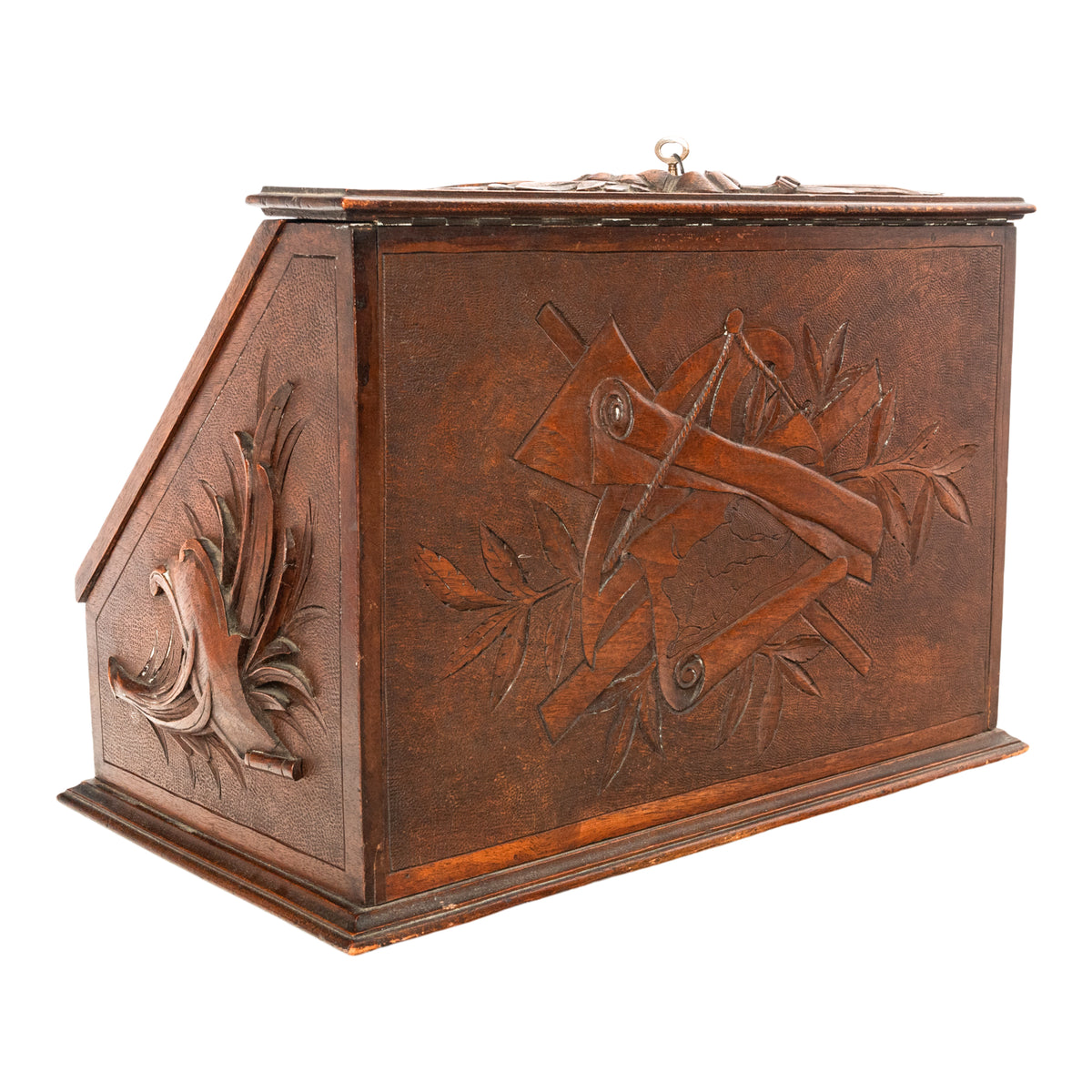 Antique Swiss German Brienz Black Forest Carved Walnut Writing Letter Box Folding Desk 1890
