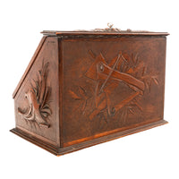Antique Swiss German Brienz Black Forest Carved Walnut Writing Letter Box Folding Desk 1890