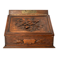 Antique Swiss German Brienz Black Forest Carved Walnut Writing Letter Box Folding Desk 1890