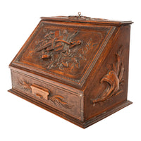 Antique Swiss German Brienz Black Forest Carved Walnut Writing Letter Box Folding Desk 1890