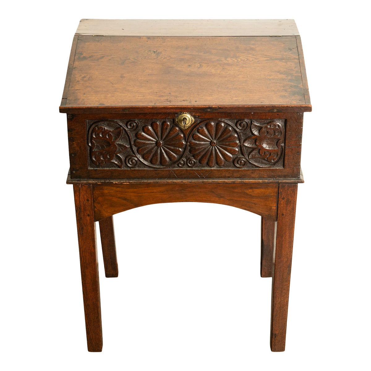 Antique 17th Century Charles II Carved Oak Bible Box Chest Desk on Stand 1680