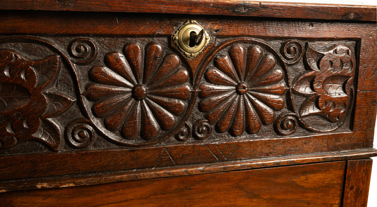 Antique 17th Century Charles II Carved Oak Bible Box Chest Desk on Stand 1680