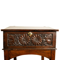 Antique 17th Century Charles II Carved Oak Bible Box Chest Desk on Stand 1680