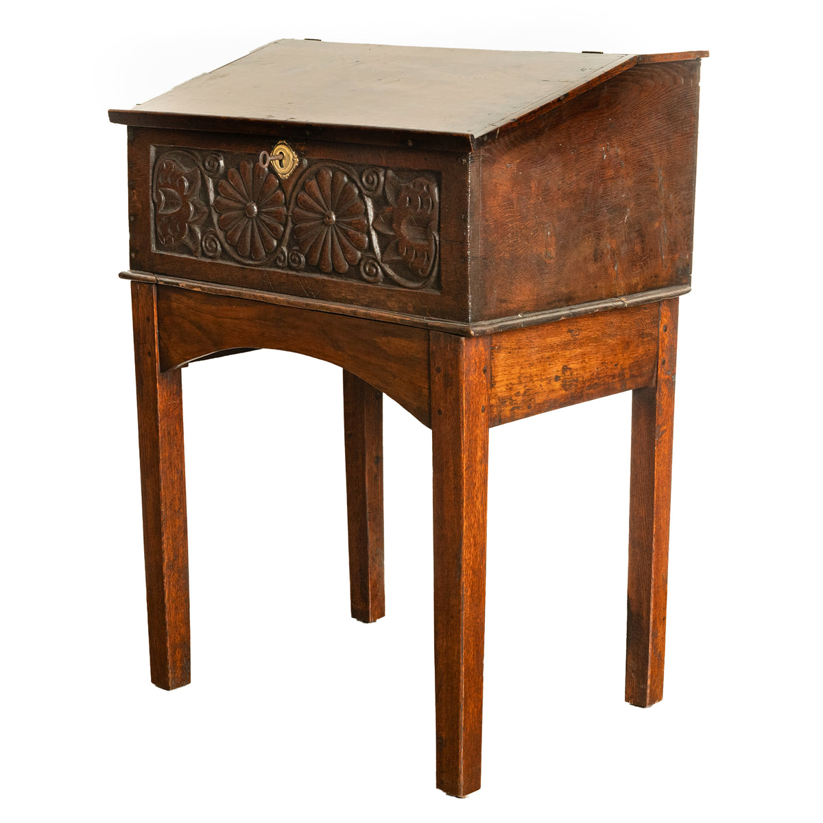 Antique 17th Century Charles II Carved Oak Bible Box Chest Desk on Stand 1680