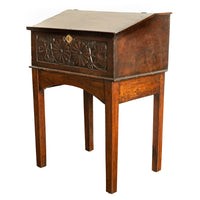 Antique 17th Century Charles II Carved Oak Bible Box Chest Desk on Stand 1680