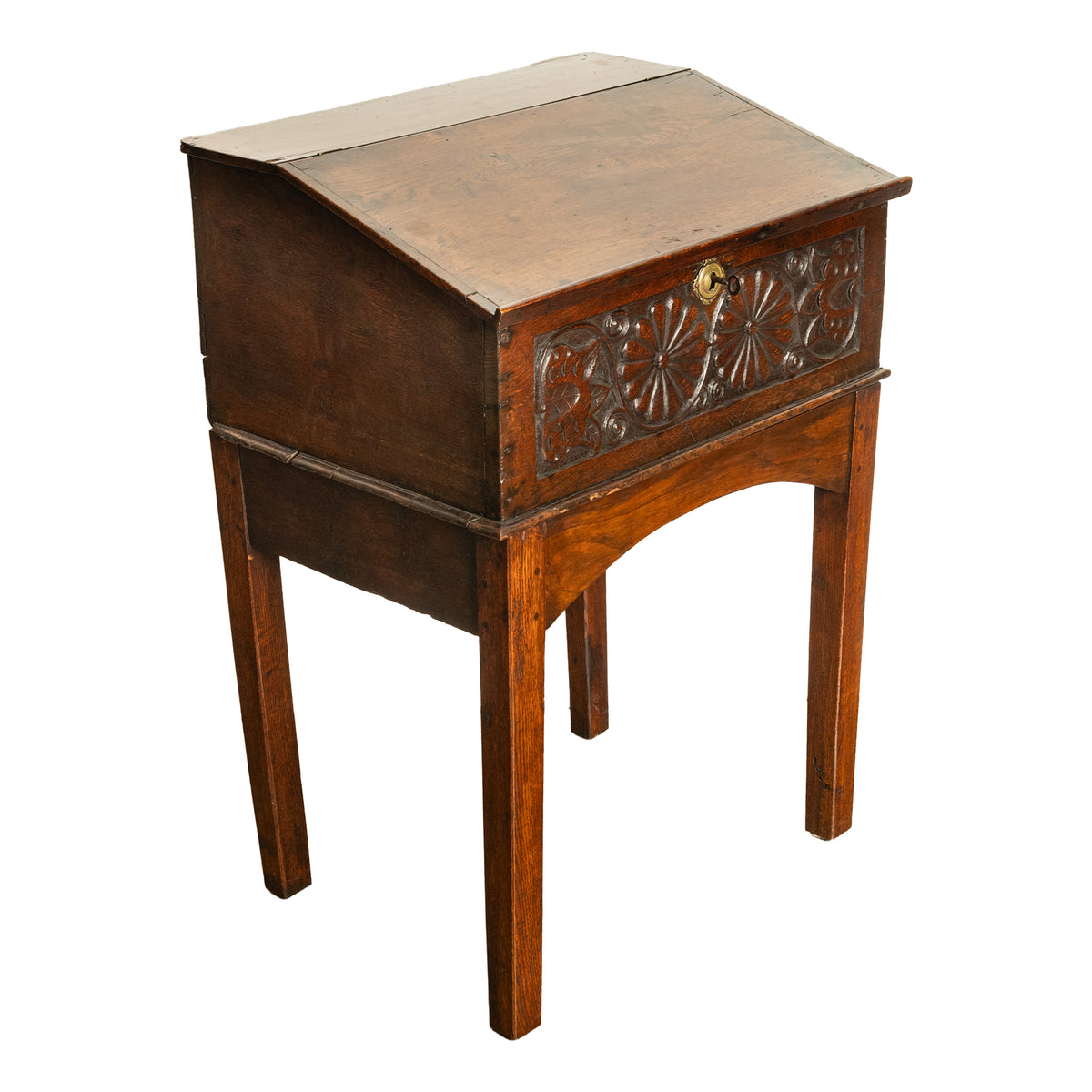 Antique 17th Century Charles II Carved Oak Bible Box Chest Desk on Stand 1680