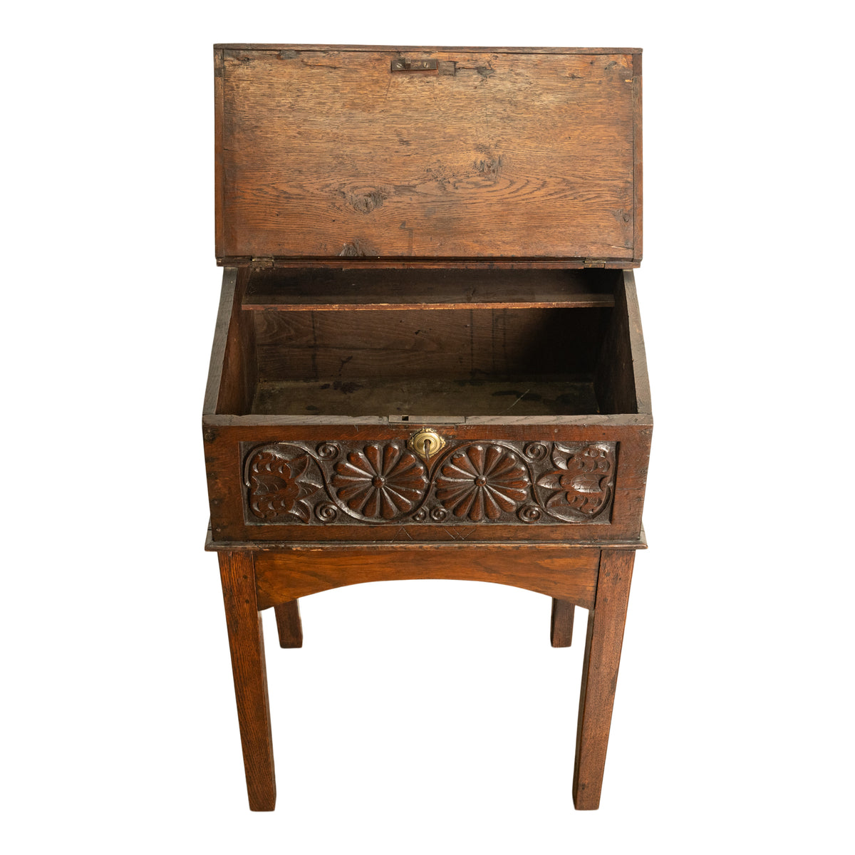 Antique 17th Century Charles II Carved Oak Bible Box Chest Desk on Stand 1680