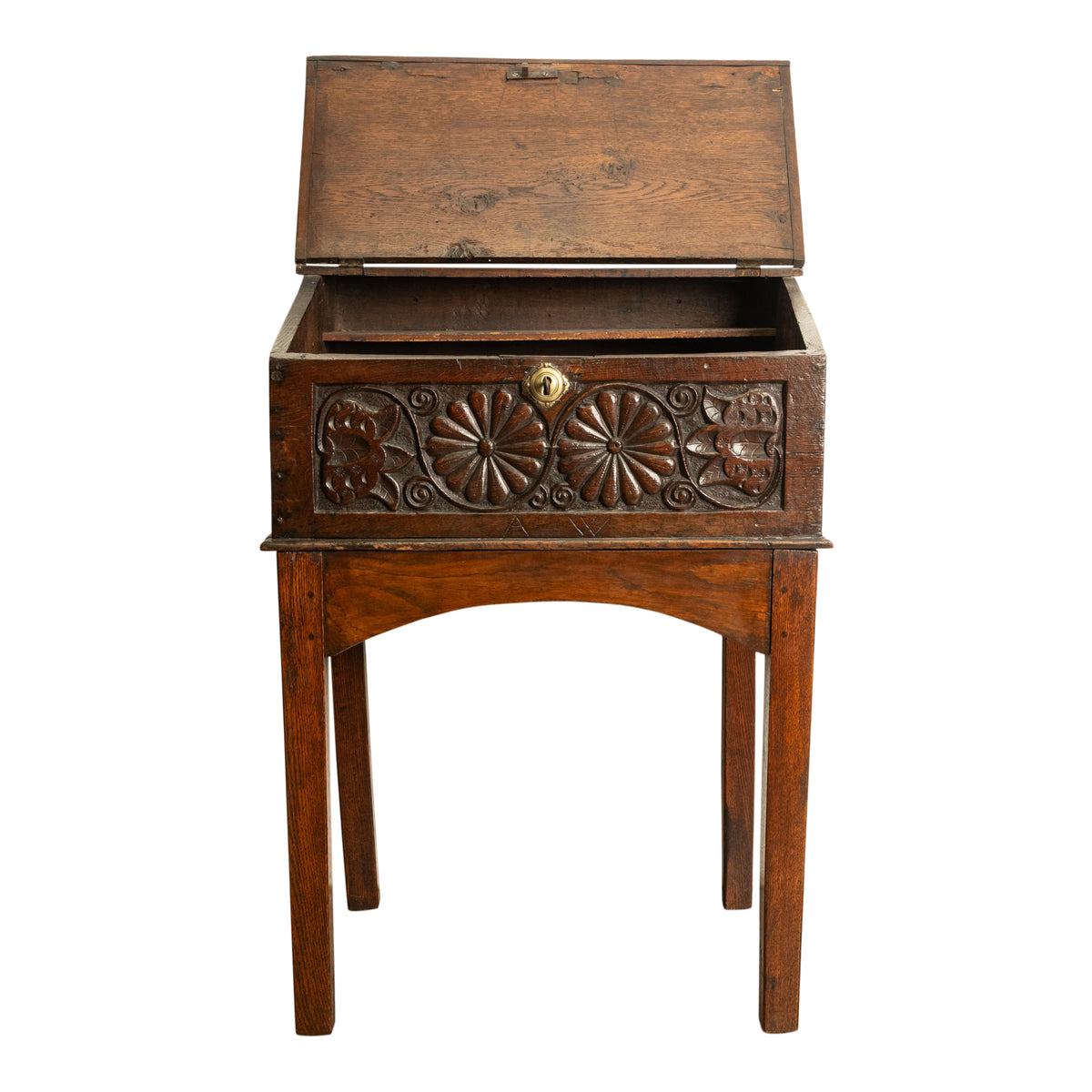 Antique 17th Century Charles II Carved Oak Bible Box Chest Desk on Stand 1680
