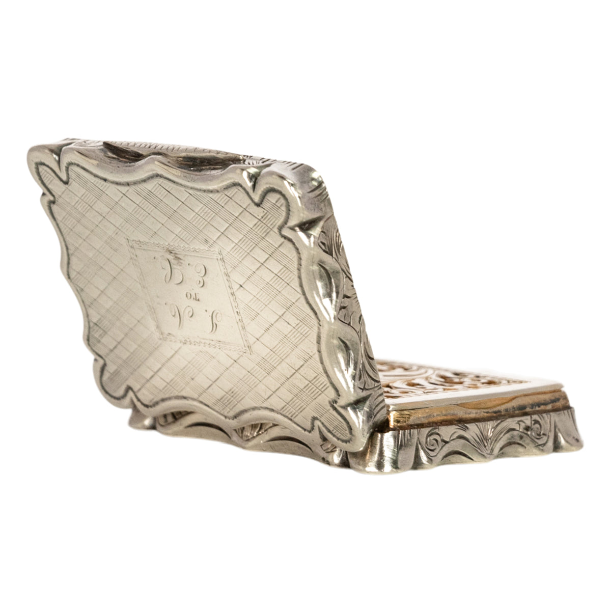 Antique Sterling Silver Gilt Engraved Vinaigrette Birmingham Edward Smith 1839