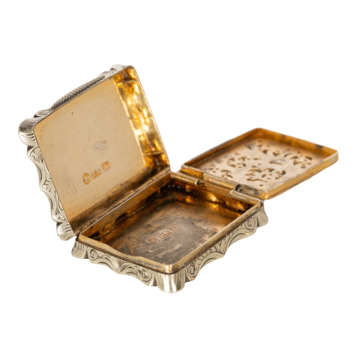 Antique Sterling Silver Gilt Engraved Vinaigrette Birmingham Edward Smith 1839