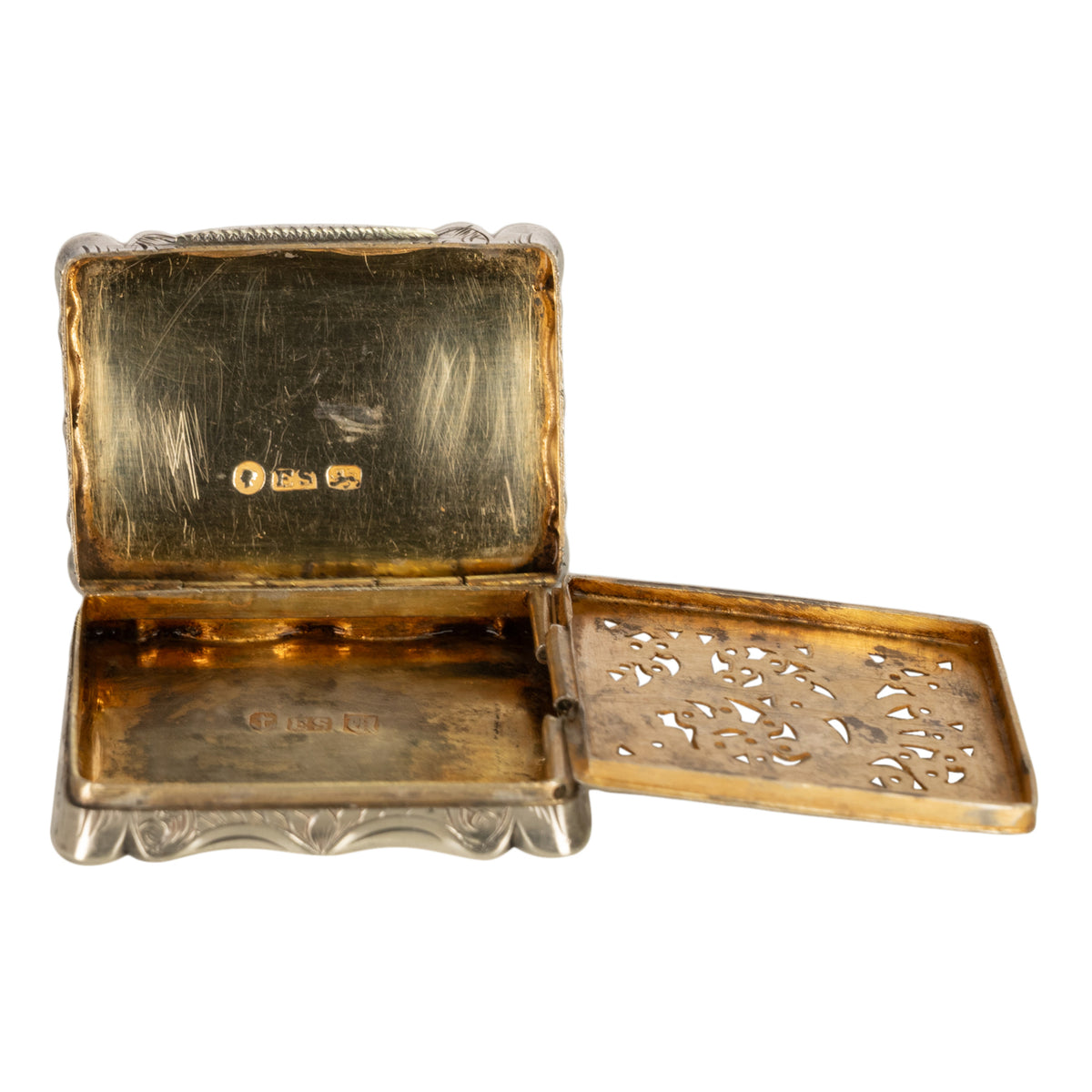 Antique Sterling Silver Gilt Engraved Vinaigrette Birmingham Edward Smith 1839