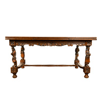 Antique Carved Figural French Breton Inlaid Dining Extending Table Brittany 1900