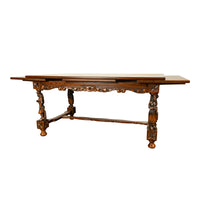 Antique Carved Figural French Breton Inlaid Dining Extending Table Brittany 1900