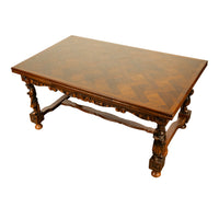 Antique Carved Figural French Breton Inlaid Dining Extending Table Brittany 1900