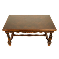Antique Carved Figural French Breton Inlaid Dining Extending Table Brittany 1900