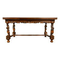 Antique Carved Figural French Breton Inlaid Dining Extending Table Brittany 1900