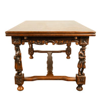 Antique Carved Figural French Breton Inlaid Dining Extending Table Brittany 1900