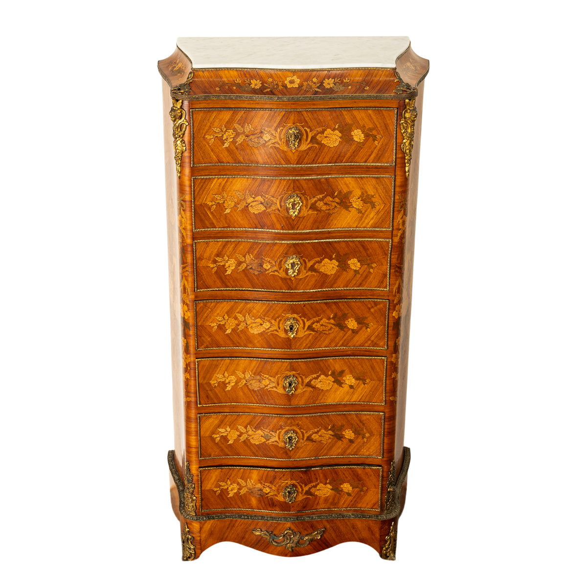 Fine Antique French Louis XV Marquetry Rosewood Ormolu Secretaire Abattant 1880