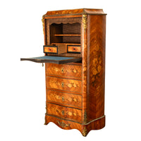 Fine Antique French Louis XV Marquetry Rosewood Ormolu Secretaire Abattant 1880