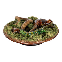 Antique Palissy Ware Portuguese Mafra Majolica Pottery Plate Lizard Snake 1880