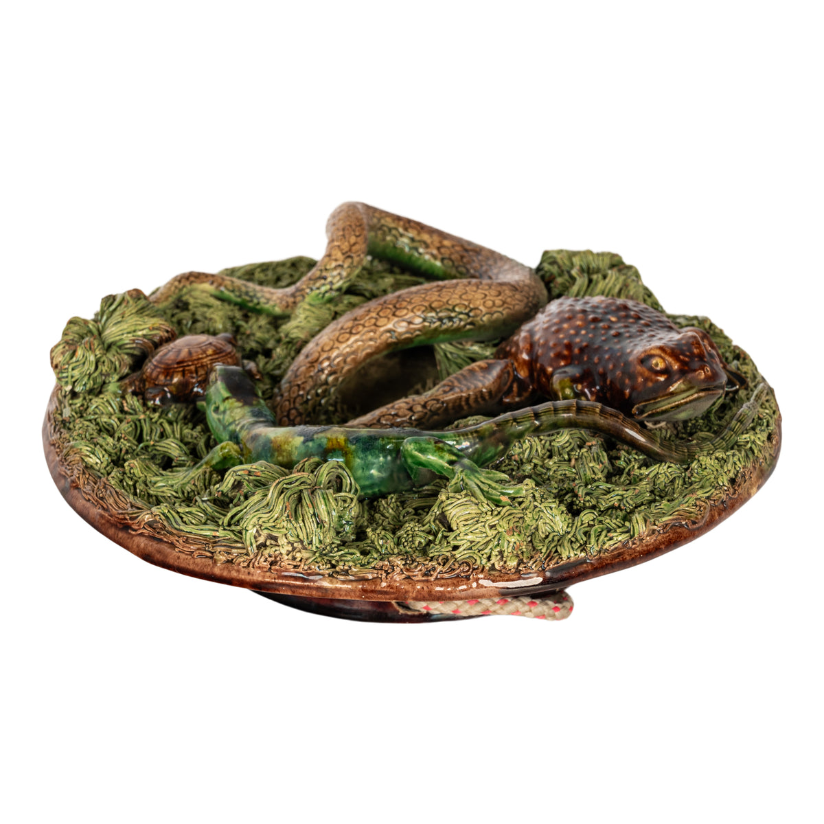 Antique Palissy Ware Portuguese Mafra Majolica Pottery Plate Lizard Snake 1880