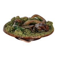 Antique Palissy Ware Portuguese Mafra Majolica Pottery Plate Lizard Snake 1880