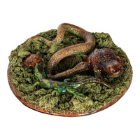 Antique Palissy Ware Portuguese Mafra Majolica Pottery Plate Lizard Snake 1880